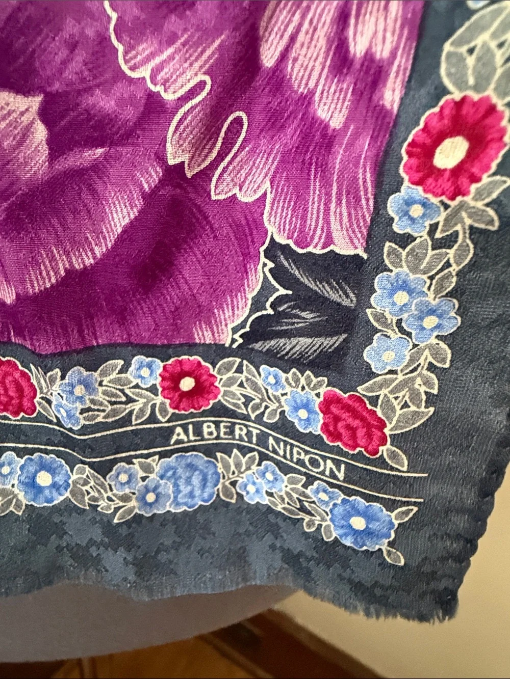 Albert Nipon Floral Border Scarf in Purple, Blue & Pink